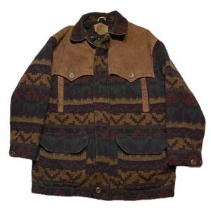 Vintage Woolrich Men's Multi-Color Patterned Jacket wool leather barn  coat
